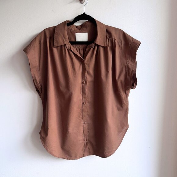 SzM Citizens of Humanity Cap-Sleeve Blouse in Mocha Mousse - RUNS LARGE - Picture 1 of 12